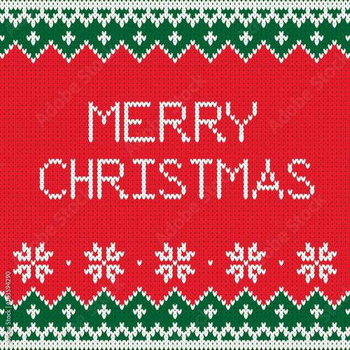 Merry Christmas wool knitted sweater background vector illustration, Christmas and holiday card design template