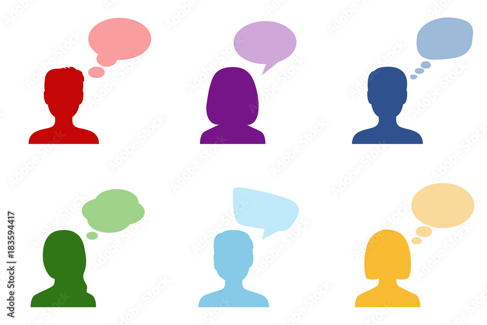 Set of silhouettes of people with speech bubbles, vector illustration Set of silhouettes of people with speech bubbles, vector illustration