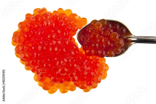 red caviar in a spoon isolated on white background