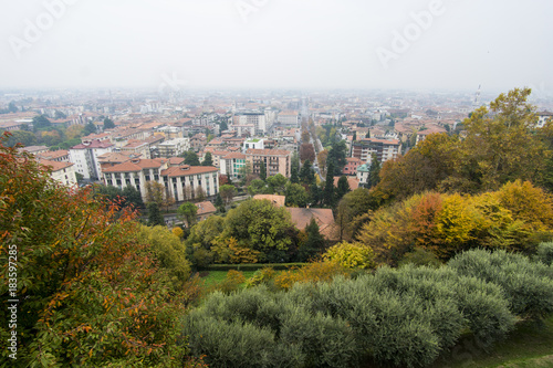 A rooftop view of Bergamo city in Italy