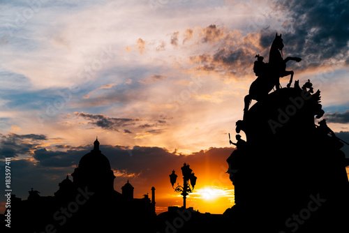 Beautiful sunset at Saint Petersburg city historical center , Russia