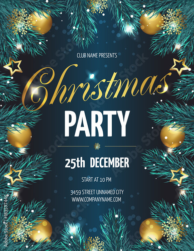 Сhristmas party poster with fir branches. Vector illustration eps 10
