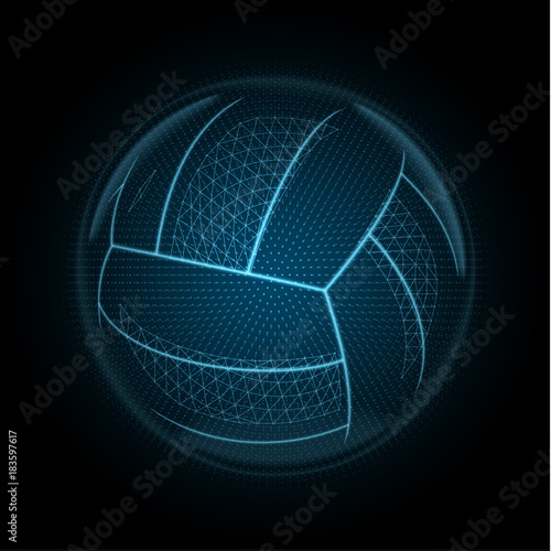 Vector image of a volleyball ball made of glowing lines, points and polygons
