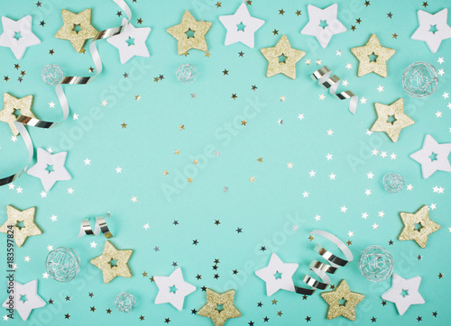 Decorations on mint background.