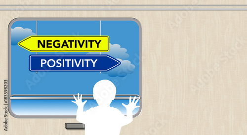 Bambino guarda dal finestrino del treno, Negativity and Positivity sign photo