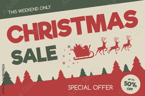 Christmas Sale banner with Santa Claus. Retro style. Vector.