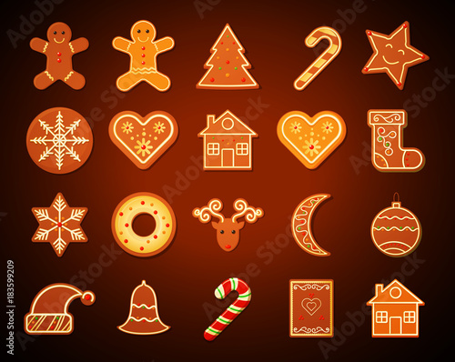 Christmas Gingerbread shortbread Cookies set on dark background