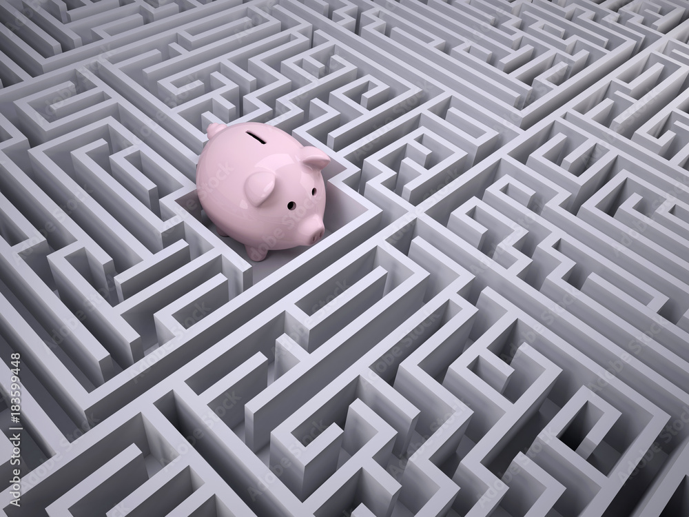 Piggy Bank inside the labyrinth maze Piggy Bank inside the labyrinth maze