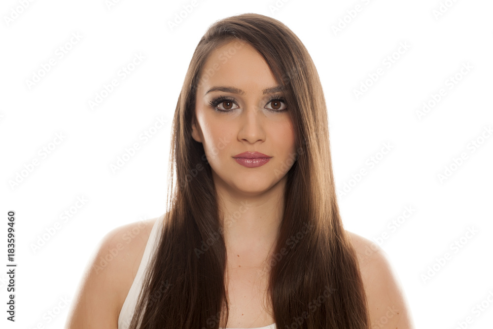 Portrait of young beautiful woman on white background Portrait of young beautiful woman on white background