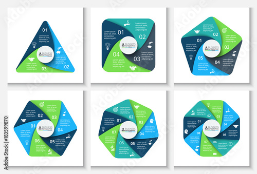 Vector geometric elements for infographic. Template for cycle diagram, graph, presentation and chart. Business concept with 3, 4, 5, 6, 7 and 8 options, parts, steps or processes.
