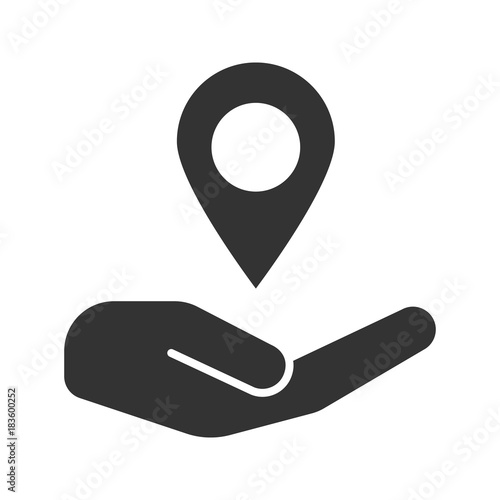 Open hand with map pinpoint glyph icon