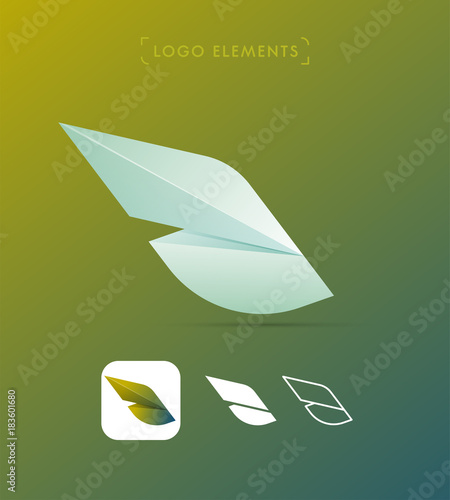 Abstract vector 3d abstract wing flying logo icons for company identity. Success icon concept in 3 different styles. Logo elements set.