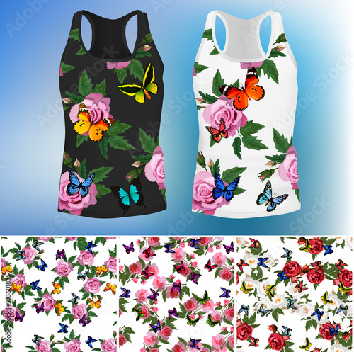 T-shirt with an trendy rose and butterfly design