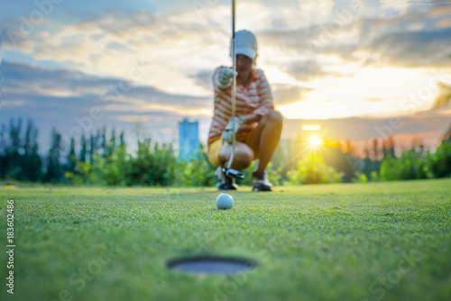 Canvas Print Golf ball in line measurement and culculating for the best resulted by golf play
