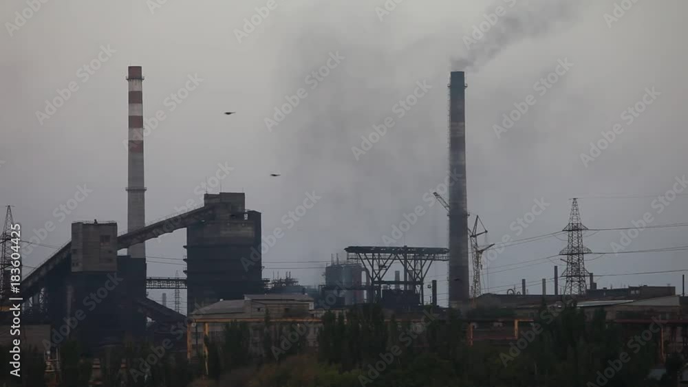 Air pollution industrial factory. Pipes with smoke in the sky Air pollution industrial factory. Pipes with smoke in the sky