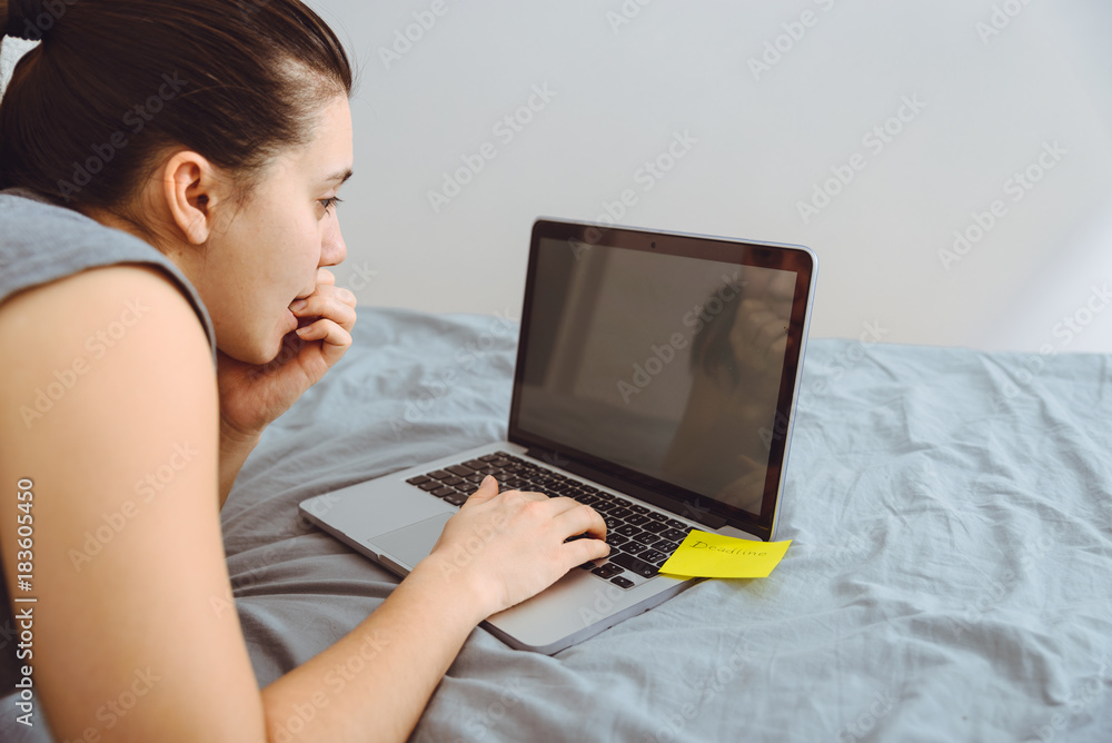 scared woman face with understanding she hasn't done work in time scared woman face with understanding she hasn't done work in time