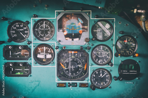 Obraz na płótnie Control panel in a old ussr plane cockpit