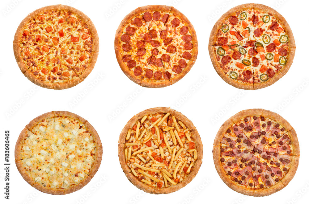 Set of pizza isolated on white background Set of pizza isolated on white background