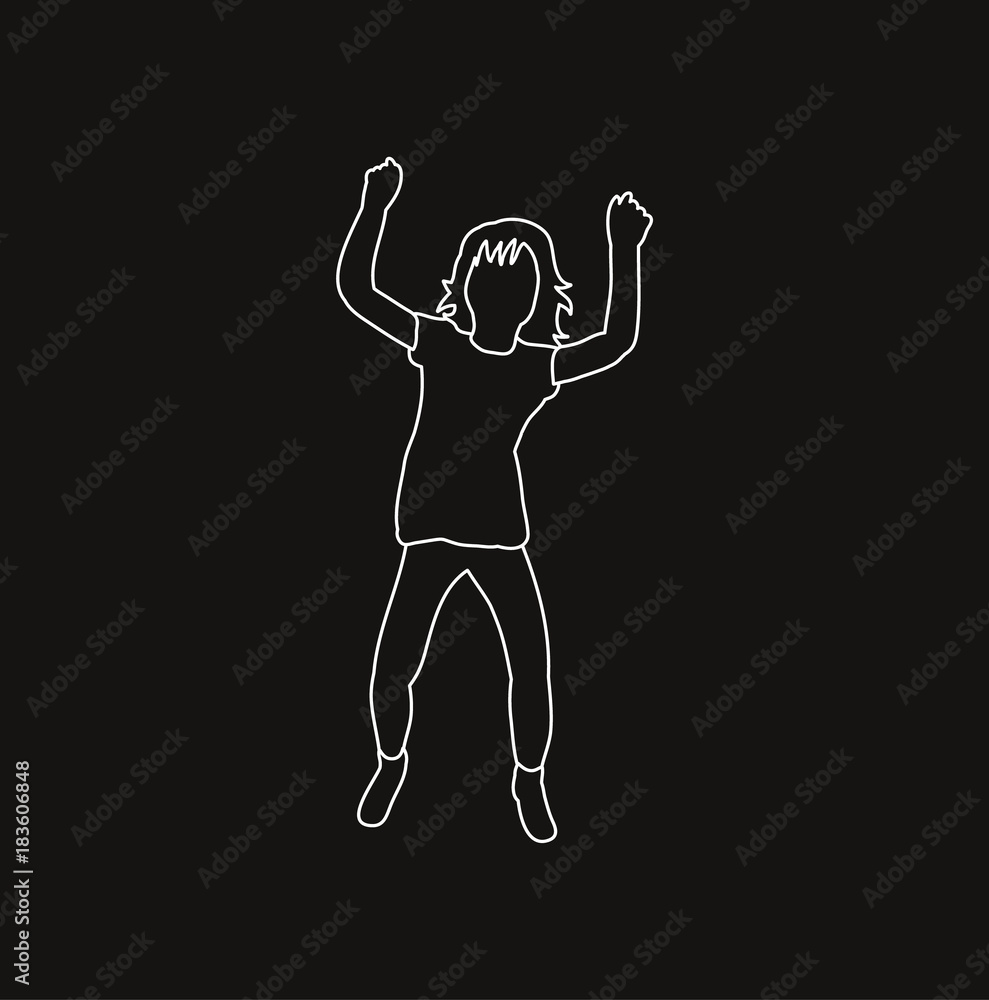 isolated sketch on a black background little girl jumping isolated sketch on a black background little girl jumping