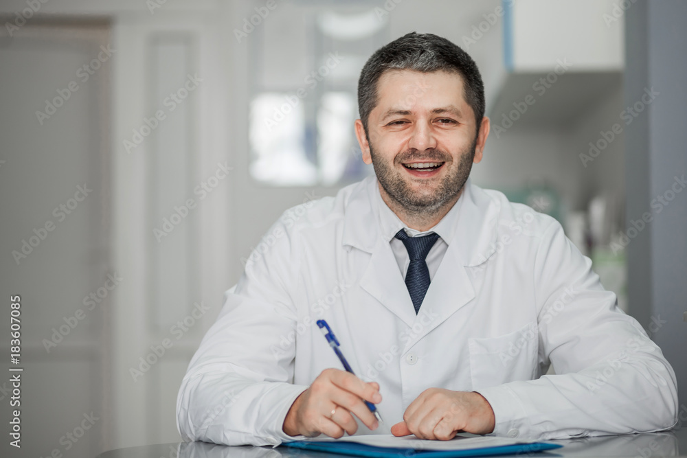 Writing the doctor. Happy, smiling. Writing the doctor. Happy, smiling.