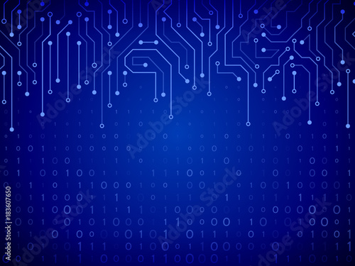 Hi tech digital technology on a blue background. Abstract binary computer code. Futuristic vector illustration.