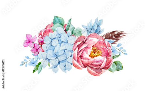 Fototapeta Naklejka Na Ścianę i Meble -  Watercolor floral composition