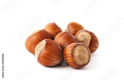 Photos Hazelnuts on white background