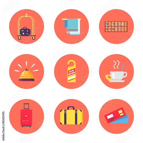 Hotel Stuff and Baggage Icons Vector Illustration