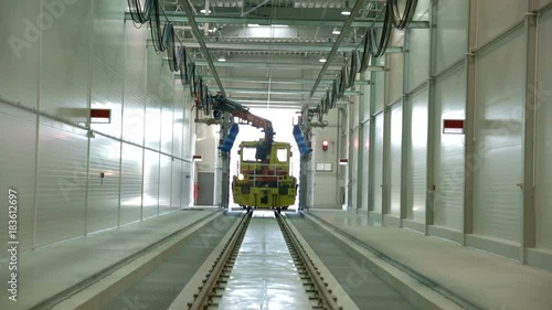 A modern trainwash. Dolly shot. FULL HD