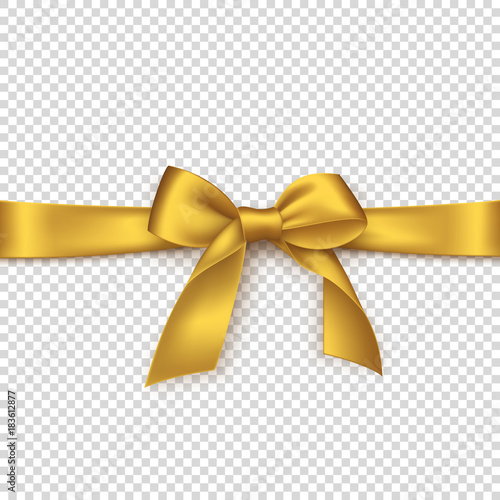 Realistic golden bow and ribbon. Element for decoration gifts, greetings, holidays. Vector illustration.