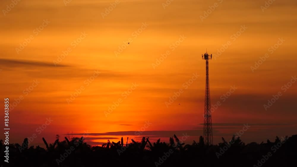 Antenna tower with sunset, 4k video Antenna tower with sunset, 4k video