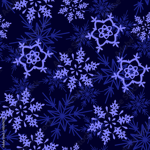 blue snow with dark blue background seamless pattern