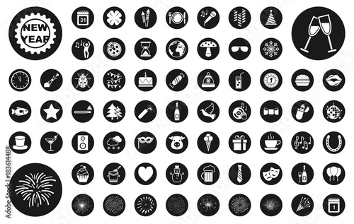Canvas Print Großes Silvester-Iconset / Weiß (Icons)