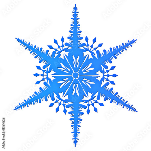 Blue snowflake isolated on a white background. Illustration of one snowflake