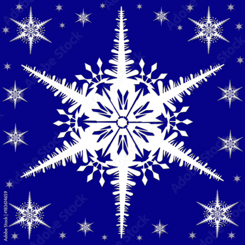 white snowflakes on a blue background. Illustration of a snowflakes