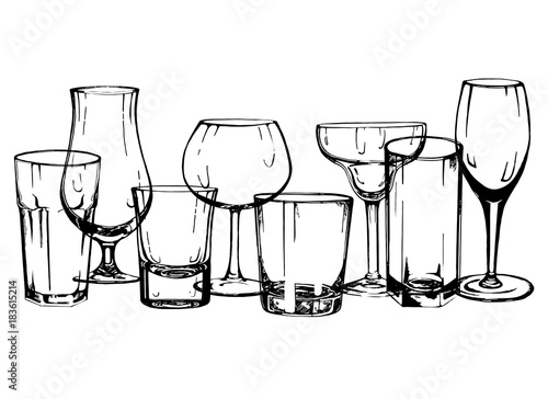 Set of hand drawn sketch style glasses. Vector illustration isolated on white background.