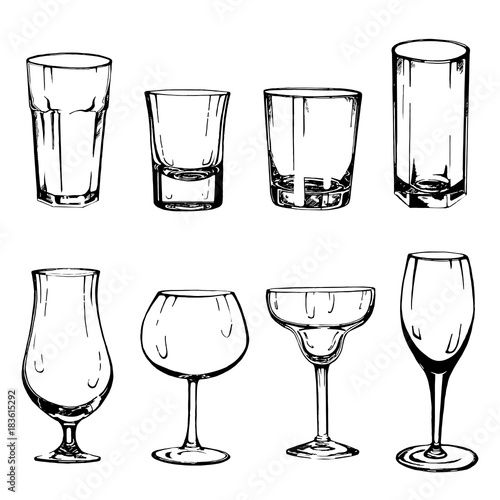 Set of hand drawn sketch style glasses. Vector illustration isolated on white background.