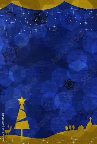 モダンな雰囲気のクリスマスカード 青とゴールド 夜