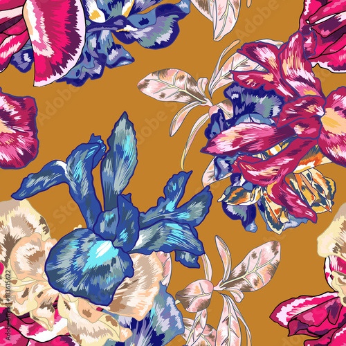 Fototapeta Naklejka Na Ścianę i Meble -  Blue Iris Botanical Vector Background