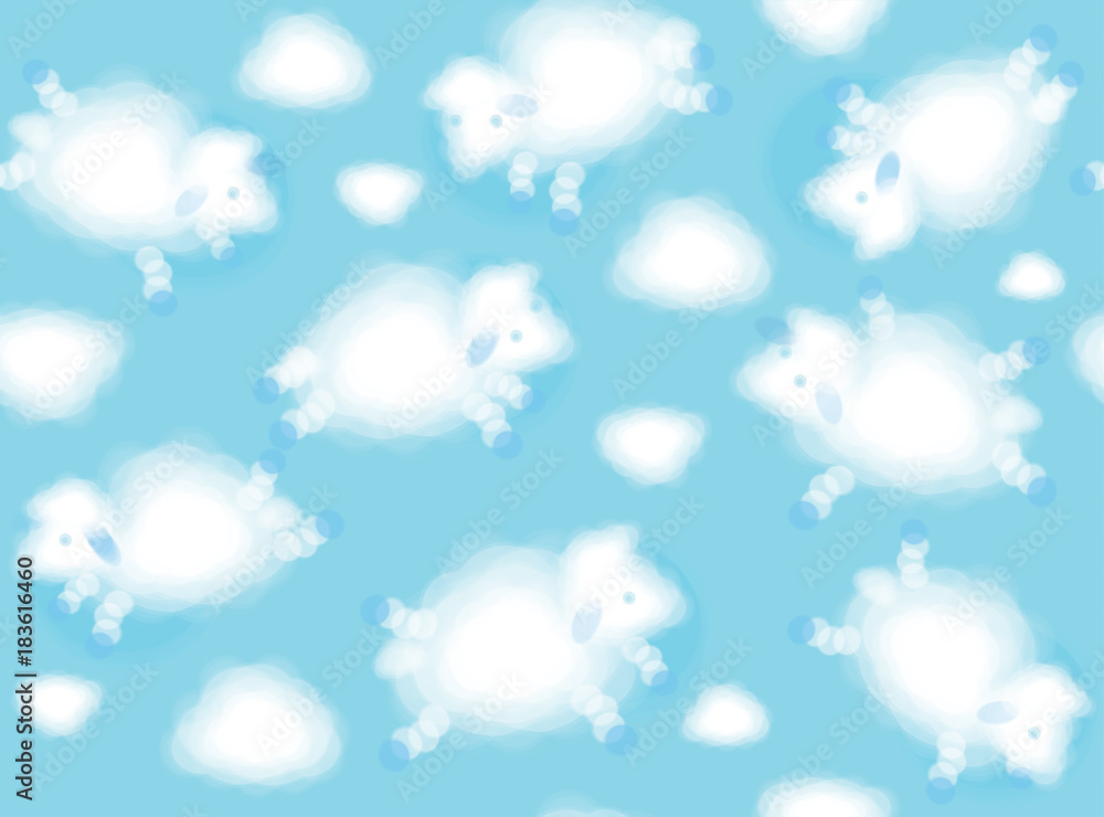 Vector  white clouds  sheeps shapes,  cute  seamless background.