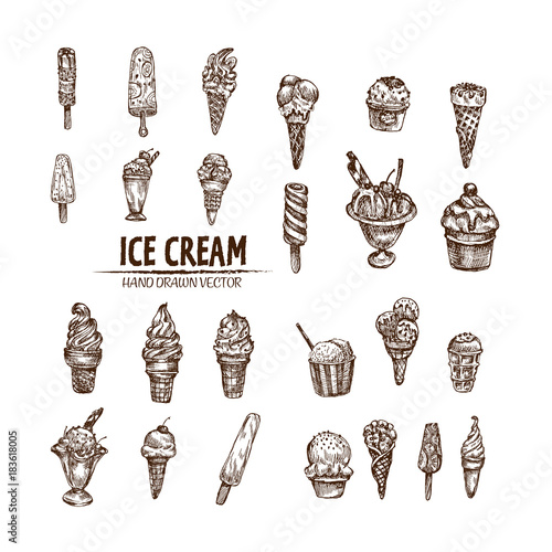 Digital vector detailed line art ice cream in cone