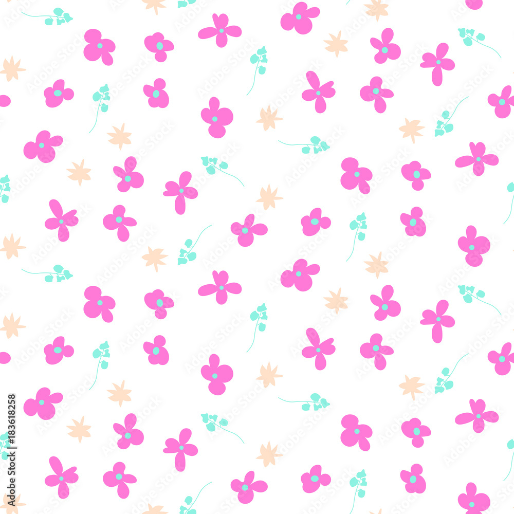 Millefleur pink small abstract seamless pattern. Floral pink stylized repeating vector ornament. Millefleur pink small abstract seamless pattern. Floral pink stylized repeating vector ornament.
