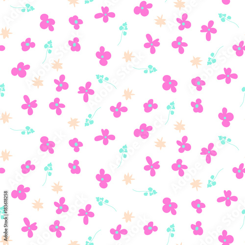 Millefleur pink small abstract seamless pattern. Floral pink stylized repeating vector ornament.