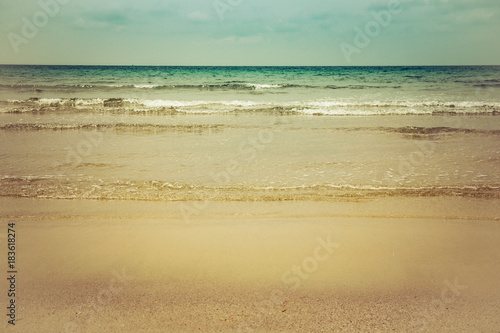 horizontal perspective of sand and water in tropical paradise beach in thai island. ko kut photo