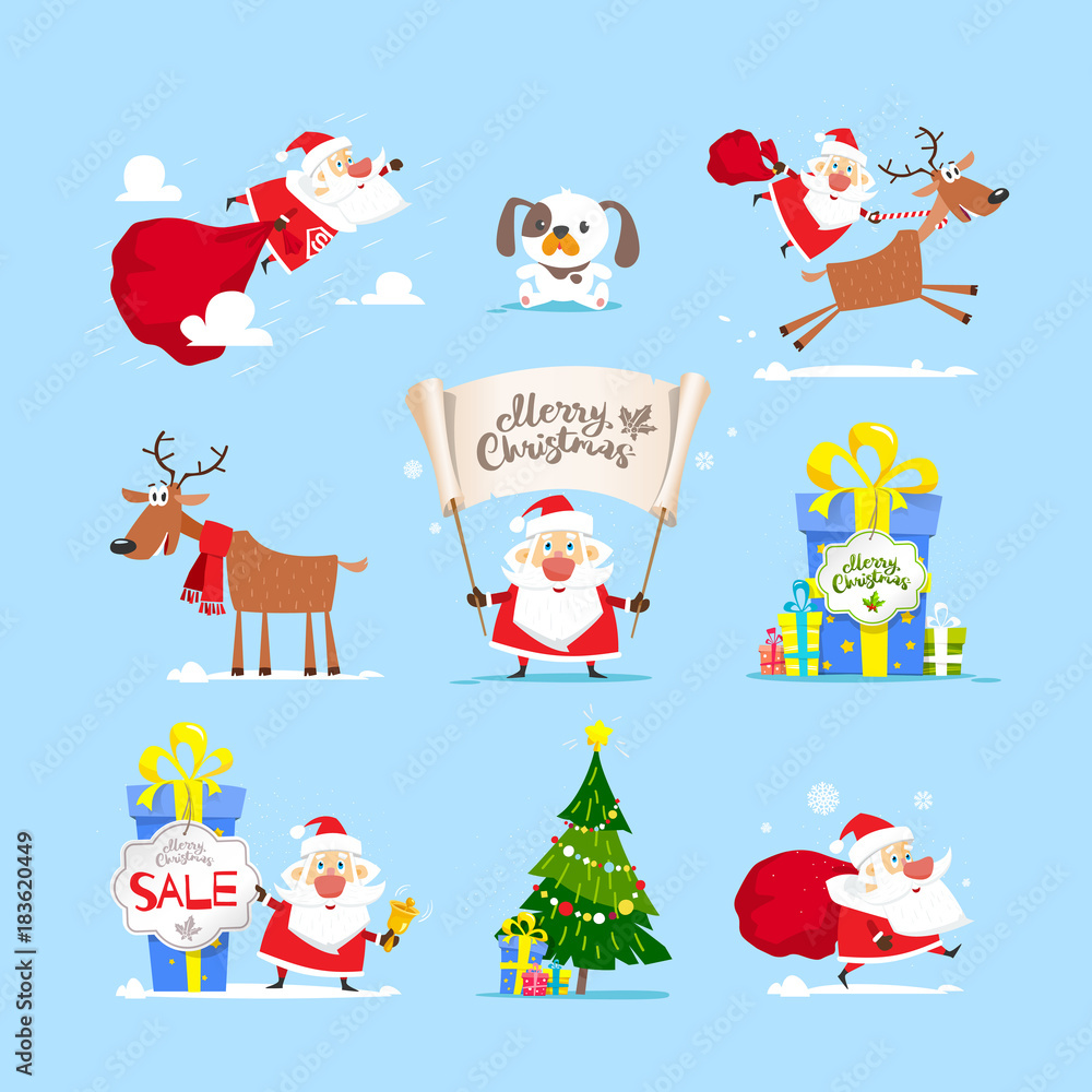 Naklejka premium Christmas Santa Claus set. Vector, illustration.