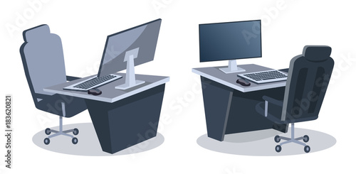 Two Desks With Computers Vector Illustration
