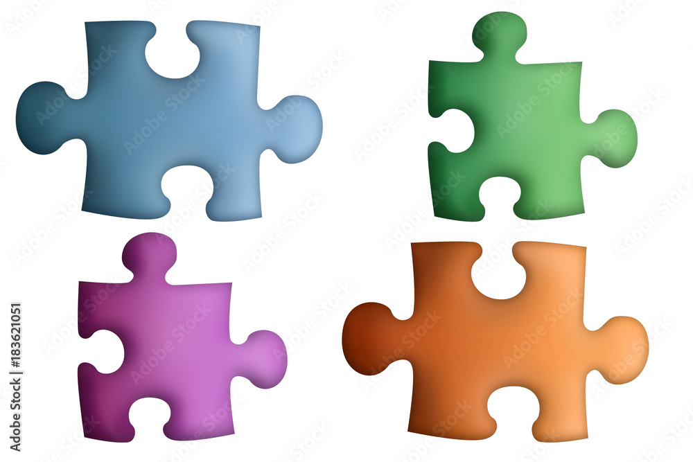 Piezas de puzzle de color azul, verde, rosa, y naranja. Piezas de puzzle de color azul, verde, rosa, y naranja.