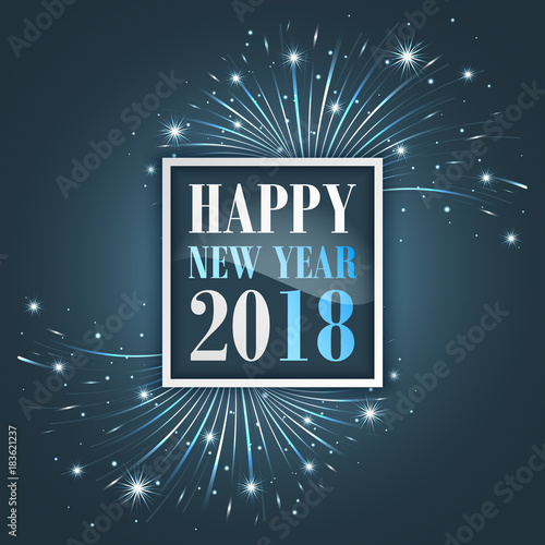New Year greetings 2018 with fireworks, sparkle, stars and glitter.