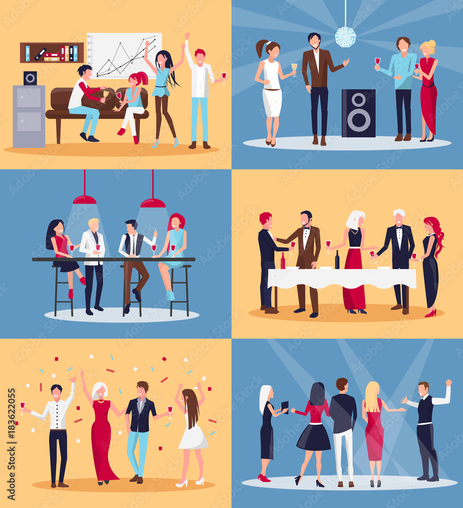People Having Fun Together on Vector Illustration