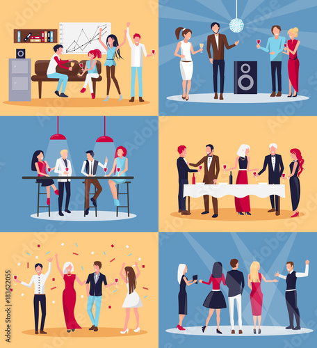 People Having Fun Together on Vector Illustration